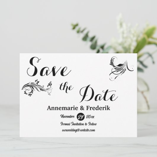 Modern Bold Zwart & Wit Script Save The Date (Staand voorkant)