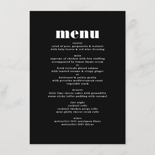Modern Bold Zwart Wit Trouwtafel Menu (Voorkant)