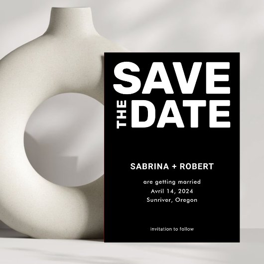 Modern Bold Zwart Wit Typografie Huwelijk Save The Date