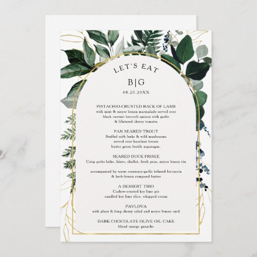 Modern Boog Botanische Begroeiing Bruiloftsmenu Menu (Voorkant / Achterkant)
