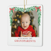 Modern Boog Eerste Kerstmis als Grootouders Foto Keramisch Ornament (Links)