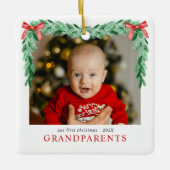 Modern Boog Eerste Kerstmis als Grootouders Foto Keramisch Ornament (Voorkant)