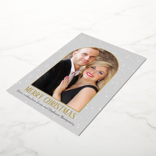Modern Boog Persoonlijke Foto Prettig Kerstfeest Folie Feestdagenkaart (Gedraaid)