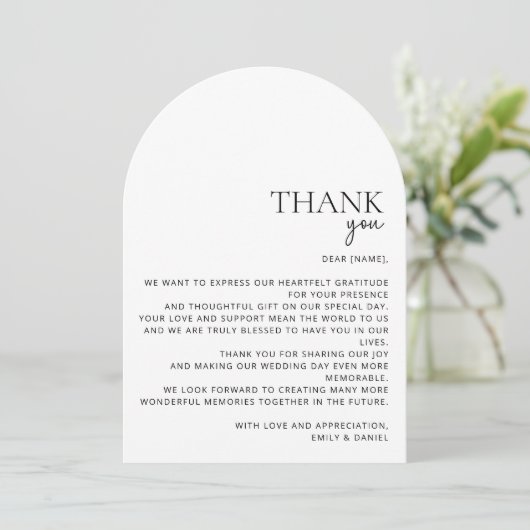 Modern, boog, wit en zwart, dank u kaart (Staand voorkant)