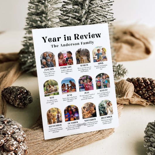 Modern boogjaar in Review Familiefoto Kerst Feestdagenkaart