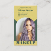 Modern boogmake-up geelgroene foto qr-code logo visitekaartje (Voorkant)