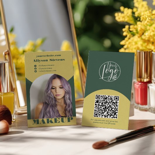 Modern boogmake-up geelgroene foto qr-code logo visitekaartje