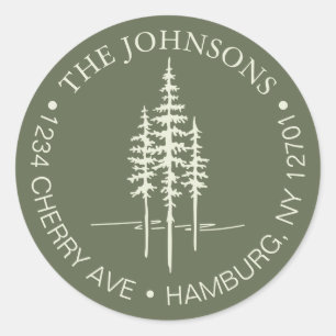 Modern Boom Bos Rustieke Huwelijk Retouradres  Ronde Sticker