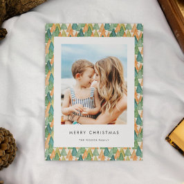 Modern boompatroon Vrolijk Kerstfeest Familiefoto Feestdagenkaart