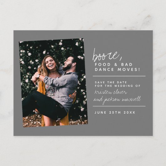 Modern Booze Food & Bad Dance Moves Save the Date Briefkaart (Voorkant)