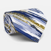Modern Bord Blue Gold Streak Abstract Stropdas (Opgerold)