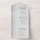 Modern Bord Grijs Zilver Glitter Bruiloft All In One Uitnodiging (Binnen)