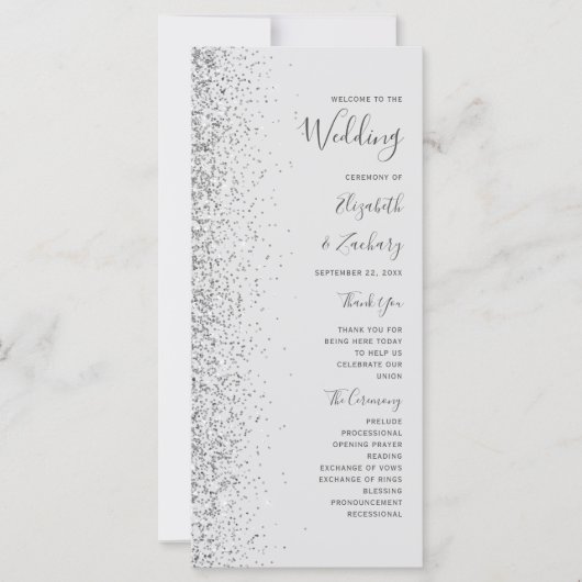 Modern Bord Grijs Zilver Glitter Edge Bruiloft (Voorkant)