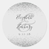 Modern Bord Grijs Zilver Glitter Edge Bruiloft Ronde Sticker (Voorkant)