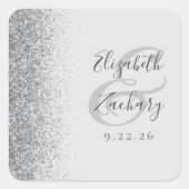 Modern Bord Grijs Zilver Glitter Edge Bruiloft Vierkante Sticker (Voorkant)
