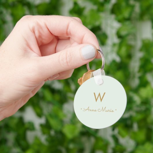 Modern Bord Groen Goud Minimalistisch Monogram Sleutelhanger (Hand)