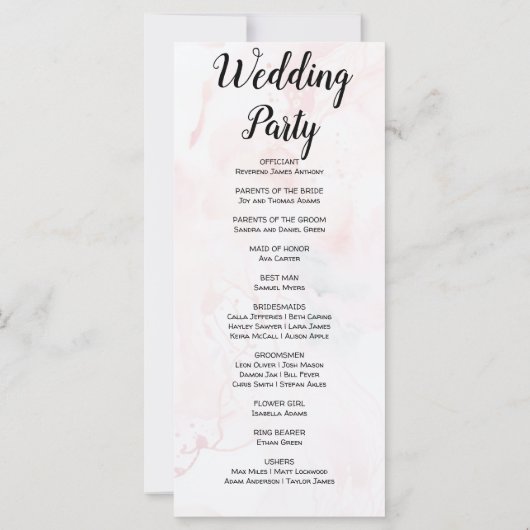 Modern Bord Roze en Blauw Marmeren Trouwprogramma (Achterkant)