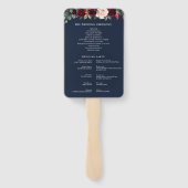 Modern bordeaux en marine blauwe vloer bruiloft pr handwaaier (Achterkant)