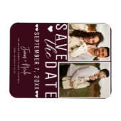 Modern Bordeaux Rood Bewaar de datum 2 Foto Bruilo Magneet (Horizontaal)