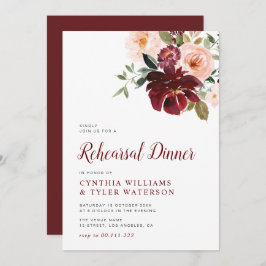 Modern bordeauxrood & blozend repetitiediner kaart