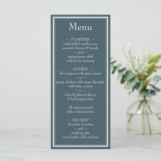 Modern Border Minimalist Blue Wedding Menu (Staand voorkant)