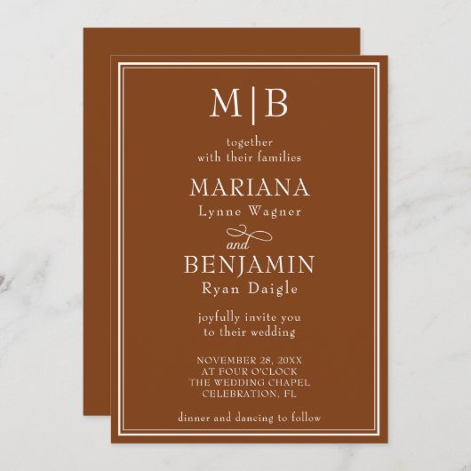 Modern Border Minimalist Boho Brown Wedding Kaart (Voorkant / Achterkant)