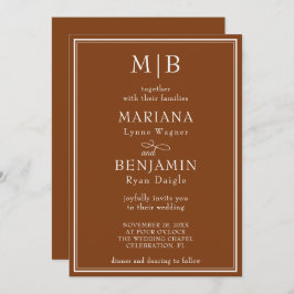 Modern Border Minimalist Boho Brown Wedding Kaart