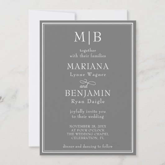 Modern Border Minimalist Boho Gray Wedding Kaart (Voorkant)