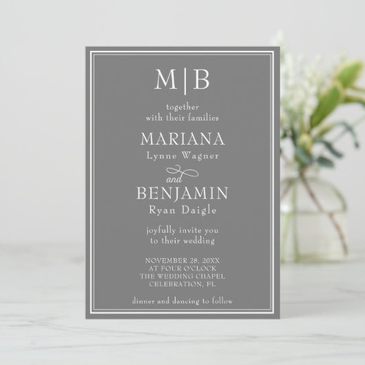 Modern Border Minimalist Boho Gray Wedding Kaart (Staand voorkant)