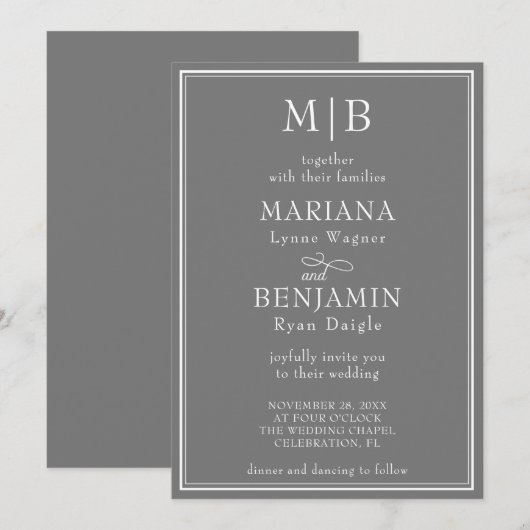 Modern Border Minimalist Boho Gray Wedding Kaart (Voorkant / Achterkant)