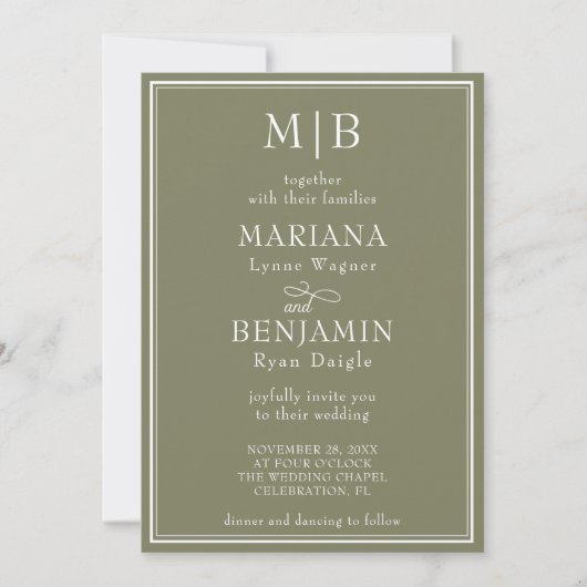 Modern Border Minimalist Boho Green Wedding Kaart (Voorkant)