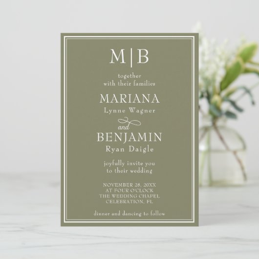 Modern Border Minimalist Boho Green Wedding Kaart (Staand voorkant)