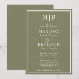 Modern Border Minimalist Boho Green Wedding Kaart