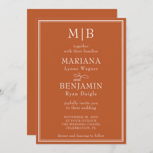 Modern Border Minimalist Boho Terracotta Wedding Kaart (Voorkant / Achterkant)