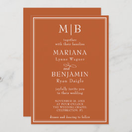 Modern Border Minimalist Boho Terracotta Wedding Kaart