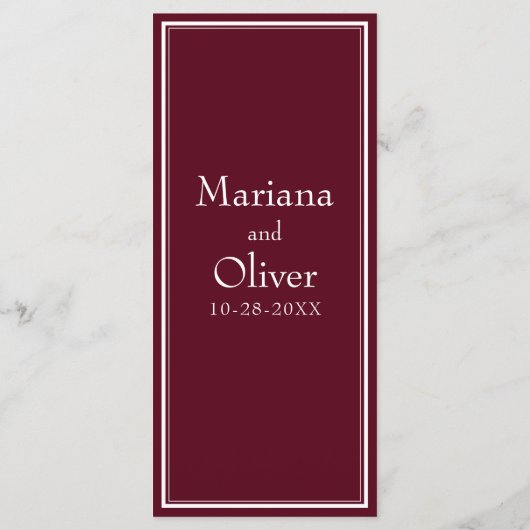 Modern Border Minimalist Burgundy Wedding Menu (Achterkant)