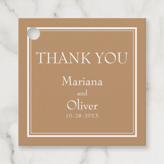 Modern Border Minimalist Tan Beige Bedankjes Labels (Voorkant)