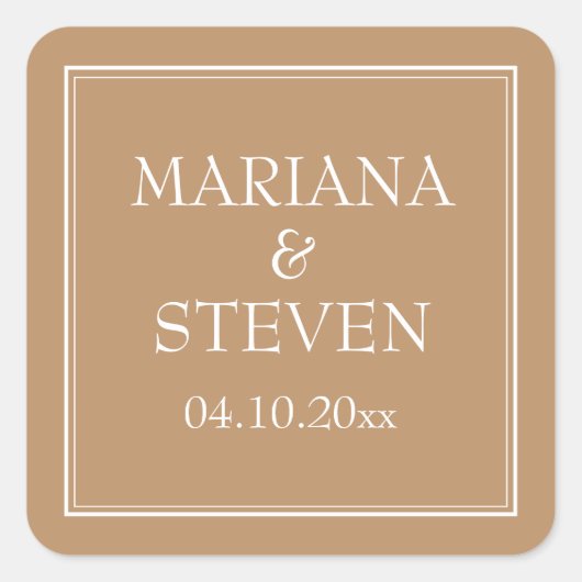 Modern Border Minimalist Tan Beige Vierkante Sticker (Voorkant)