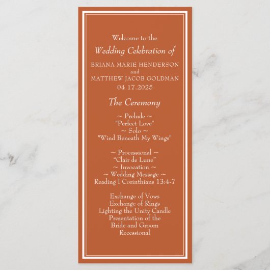 Modern Border Minimalist Terracotta Wedding Programmakaart (Voorkant)
