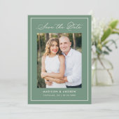 Modern Border Script Sage Green Photo Wedding Save The Date (Staand voorkant)