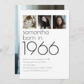 Modern Born in 1966 4 Photos 60th Birthday Party Kaart (Voorkant / Achterkant)