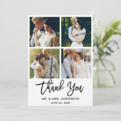 Modern Borstel Script Bruiloft 4 Foto Bedankkaart (Staand voorkant)