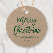 Modern Borstel Script Groene Kerstmis Kraft Bedankjes Labels (Voorkant)