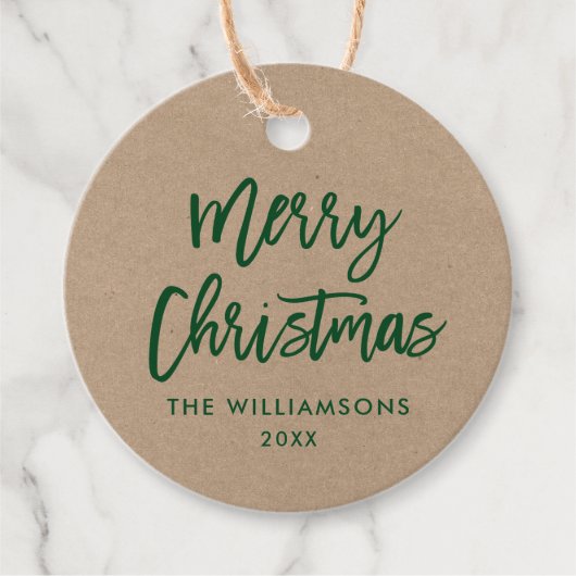 Modern Borstel Script Groene Kerstmis Kraft Bedankjes Labels (Voorkant)