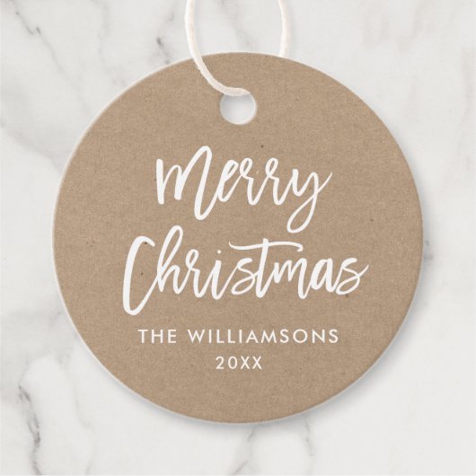 Modern Borstel Script Kerst Kraft Bedankjes Labels (Voorkant)