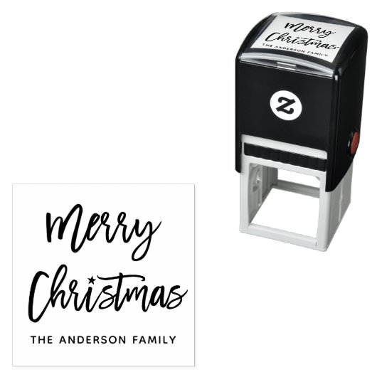 Modern Borstel Script Star Merry Christmas Square Zelfinktende Stempel (In situ)