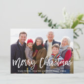 Modern Borstel Script Vrolijk Kerstmis Familie Fot Feestdagenkaart (Staand voorkant)