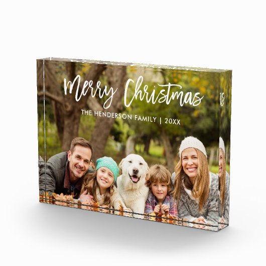 Modern Borstel Script Vrolijk Kerstmis Familie Fotoblokken (Rechts)