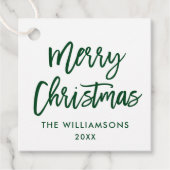 Modern Borstelscript Groen Kerstvierkant Bedankjes Labels (Voorkant)