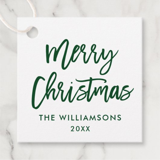 Modern Borstelscript Groen Kerstvierkant Bedankjes Labels (Voorkant)